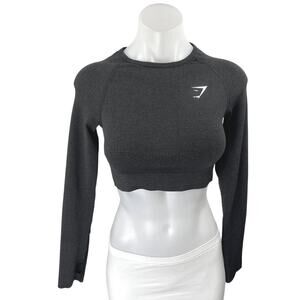 Gymshark Women's Black Long Sleeve Logo Crew Cropped Sweatshirt Top Size XS